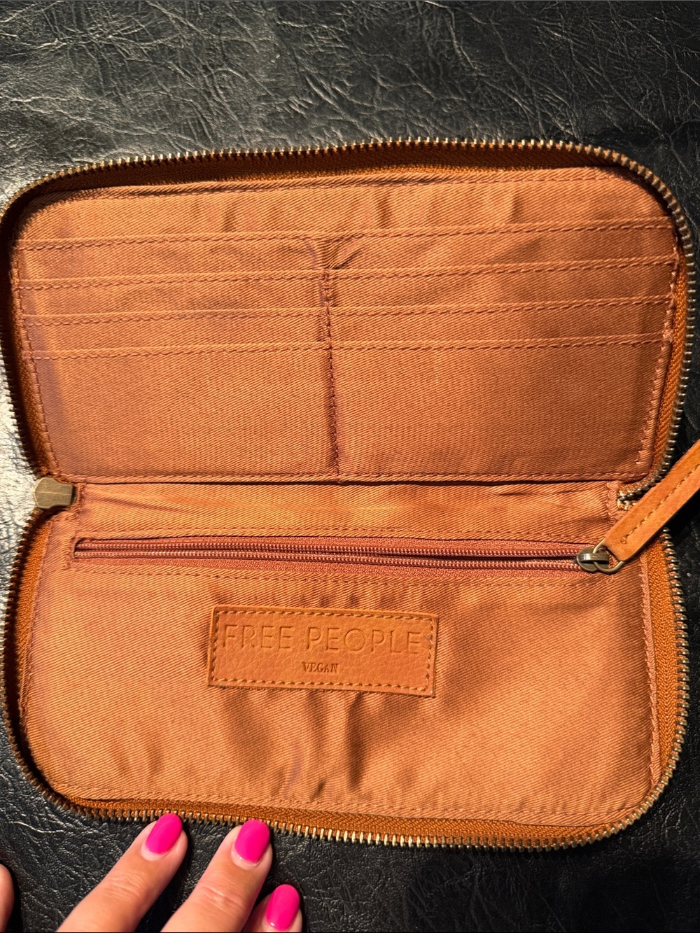 Free People Vegan Zip Around Wallet in Warm Tan
